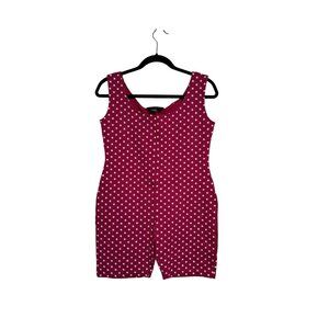 Vintage 90s Cabaret Pink & White Polka Dot Sleeveless Romper L